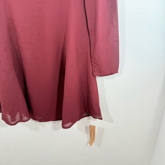 NWT Reformation Vivianne Maroon Sweetheart Tie Neck Long Sleeve Mini Dress 8 - Picture 4 of 15